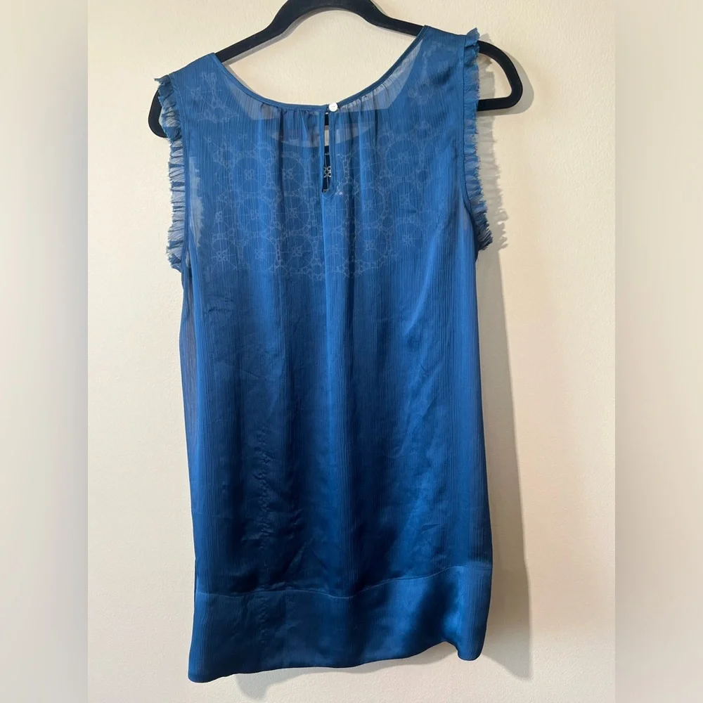 Piplette by Alice Ritter Blue Ruffle‎ Crochet Tank Top Women L Sleeveless Boho